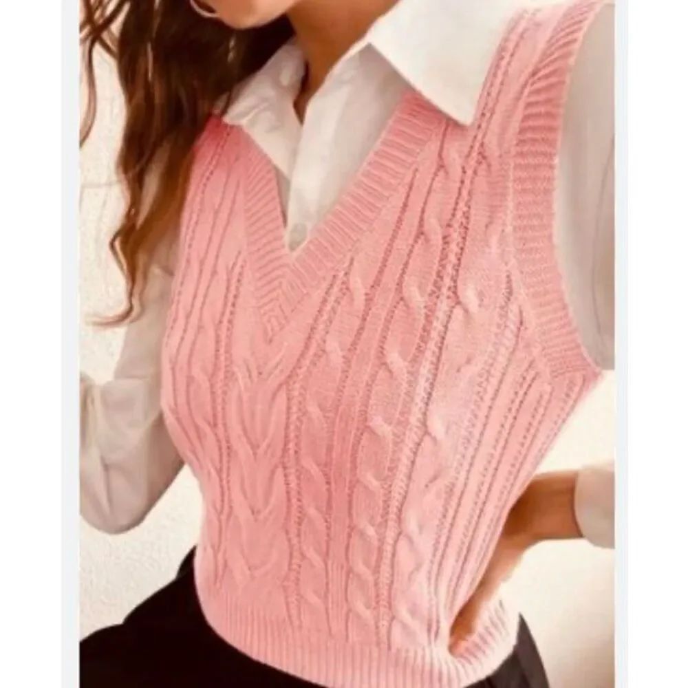 Streetwear Society light pink cable knit cropped vest - M
